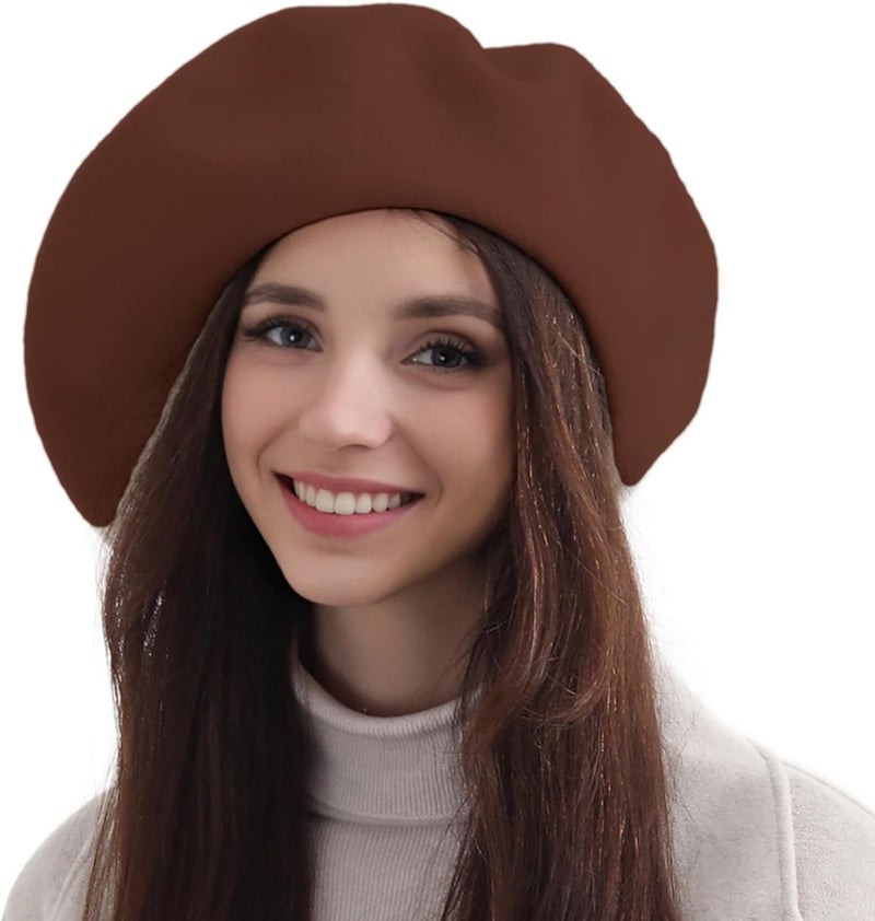recapitula XXL 100% Wool French White Beret Hats for Women Man Painter hat Classic Painter's Hat Girl Solid Color Classic - Image 1